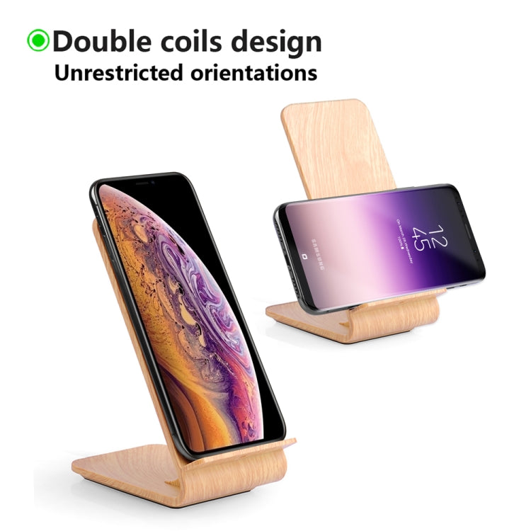 A8 10W Wood Texture Vertical Wireless Charging Charger for iPhone XR / XS Max / Galaxy S9+ / S9 / Huawei Mate 20 Pro and Other QI-enabled Device