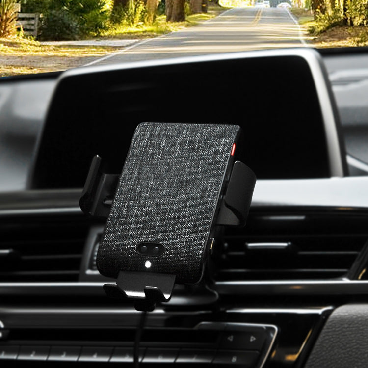 C13 10W Cloth Texture Car Wireless Charger for iPhone XR / XS Max / Galaxy S9+ / S9 / Huawei Mate 20 Pro and Other Qi-compatible Phone, Support Voice Control(Black)