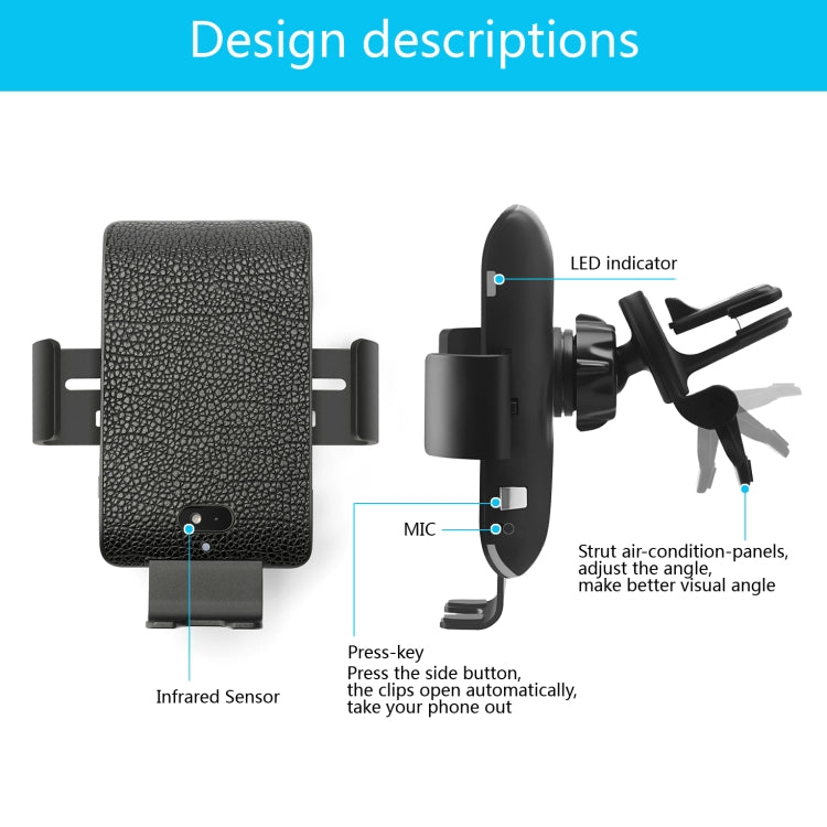 C13 10W Leather Texture Car Wireless Charger for iPhone XR / XS Max / Galaxy S9+ / S9 / Huawei Mate 20 Pro and Other Qi-compatible Phone, Support Voice Control(Black)