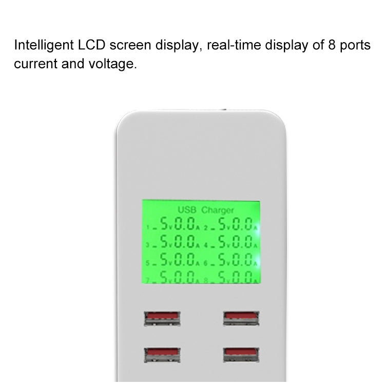 A8B 40W 8 Ports USB Smart Charging Station with Digital Display AC100-240V (White)