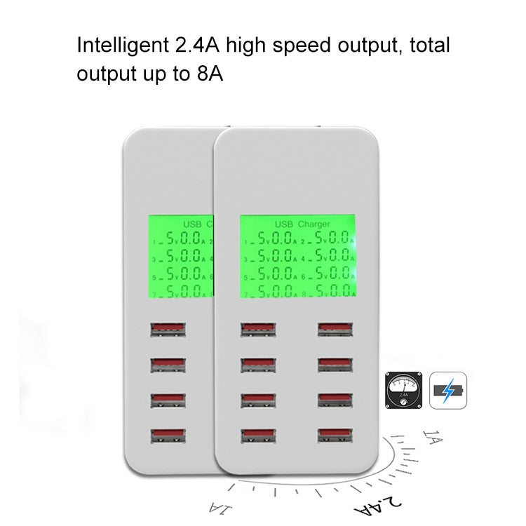 A8B 40W 8 Ports USB Smart Charging Station with Digital Display AC100-240V (White)