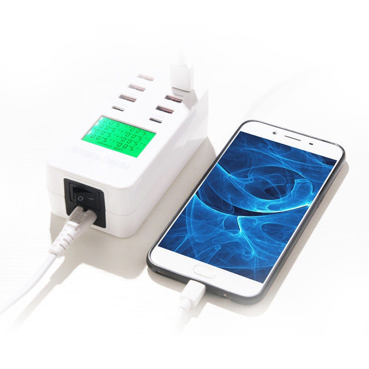 A8T 40W 8 Ports USB + QC3.0 + USB-C / Type-C Smart Charging Station with Digital Display AC100-240V, EU Plug