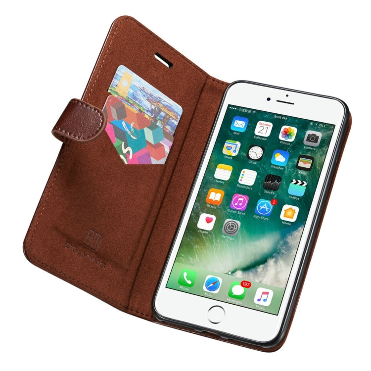 DG.MING for iPhone 8 Plus & 7 Plus Genuine Leather Horizontal Flip Detachable Magnetic Protective Case with Holder & Card Slots & Lanyard