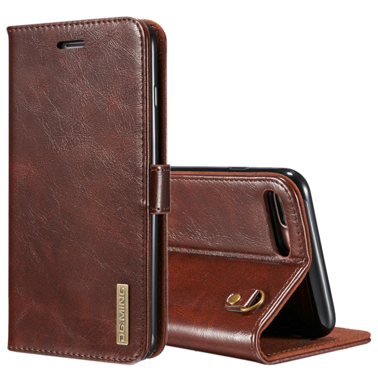 DG.MING for iPhone 8 Plus & 7 Plus Genuine Leather Horizontal Flip Detachable Magnetic Protective Case with Holder & Card Slots & Lanyard