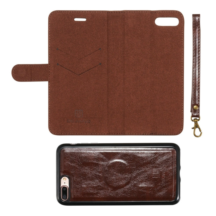 DG.MING for iPhone 8 Plus & 7 Plus Genuine Leather Horizontal Flip Detachable Magnetic Protective Case with Holder & Card Slots & Lanyard
