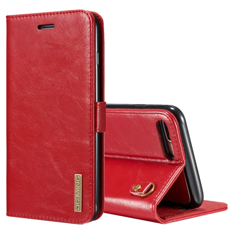 DG.MING for iPhone 8 Plus & 7 Plus Genuine Leather Horizontal Flip Detachable Magnetic Protective Case with Holder & Card Slots & Lanyard