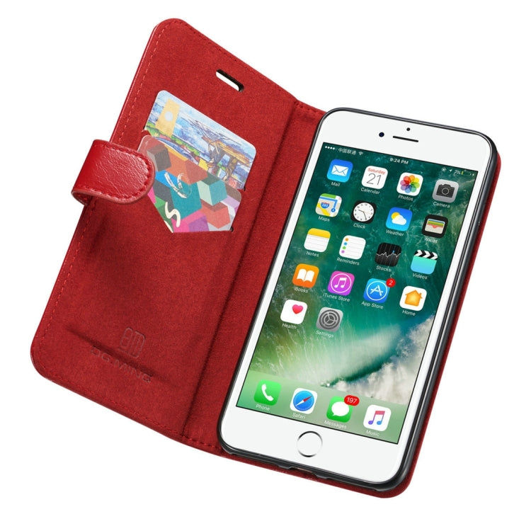 DG.MING for iPhone 8 Plus & 7 Plus Genuine Leather Horizontal Flip Detachable Magnetic Protective Case with Holder & Card Slots & Lanyard