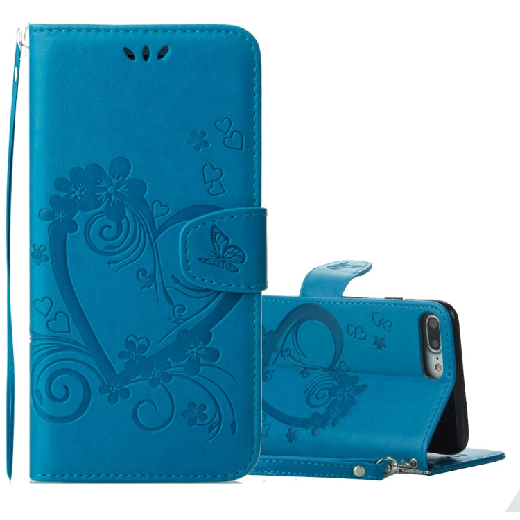 For iPhone 8 Plus & 7 Plus Pressed Flowers Butterfly Love Pattern Horizontal Flip Leather Case with Holder & Card Slots & Wallet & Lanyard & Photo Frame