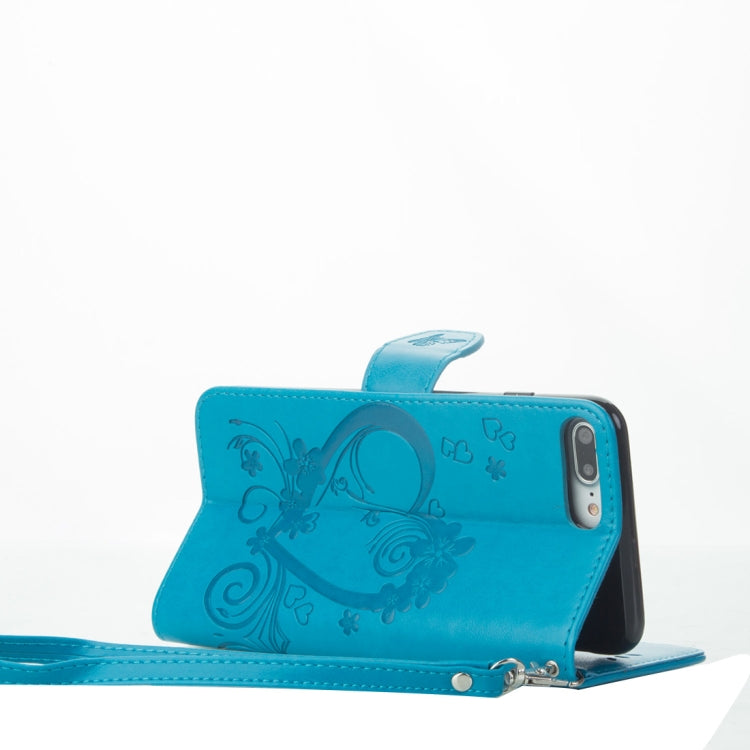 For iPhone 8 Plus & 7 Plus Pressed Flowers Butterfly Love Pattern Horizontal Flip Leather Case with Holder & Card Slots & Wallet & Lanyard & Photo Frame