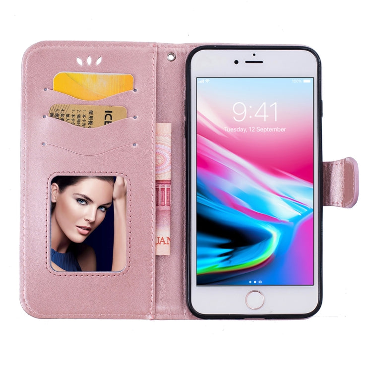 For iPhone 8 Plus & 7 Plus Pressed Flowers Butterfly Love Pattern Horizontal Flip Leather Case with Holder & Card Slots & Wallet & Lanyard & Photo Frame