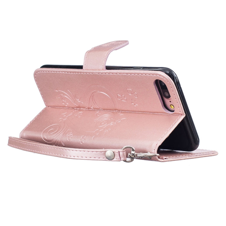 For iPhone 8 Plus & 7 Plus Pressed Flowers Butterfly Love Pattern Horizontal Flip Leather Case with Holder & Card Slots & Wallet & Lanyard & Photo Frame