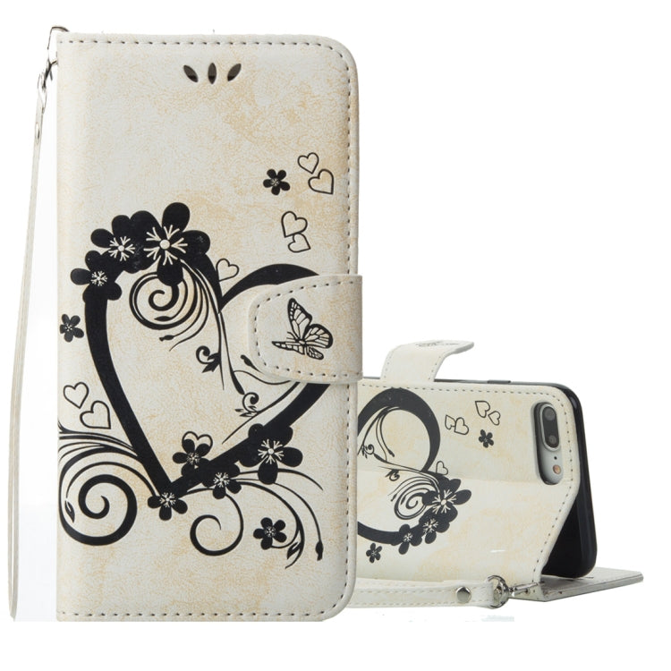 For iPhone 8 Plus & 7 Plus Pressed Flowers Butterfly Love Pattern Horizontal Flip Leather Case with Holder & Card Slots & Wallet & Lanyard & Photo Frame