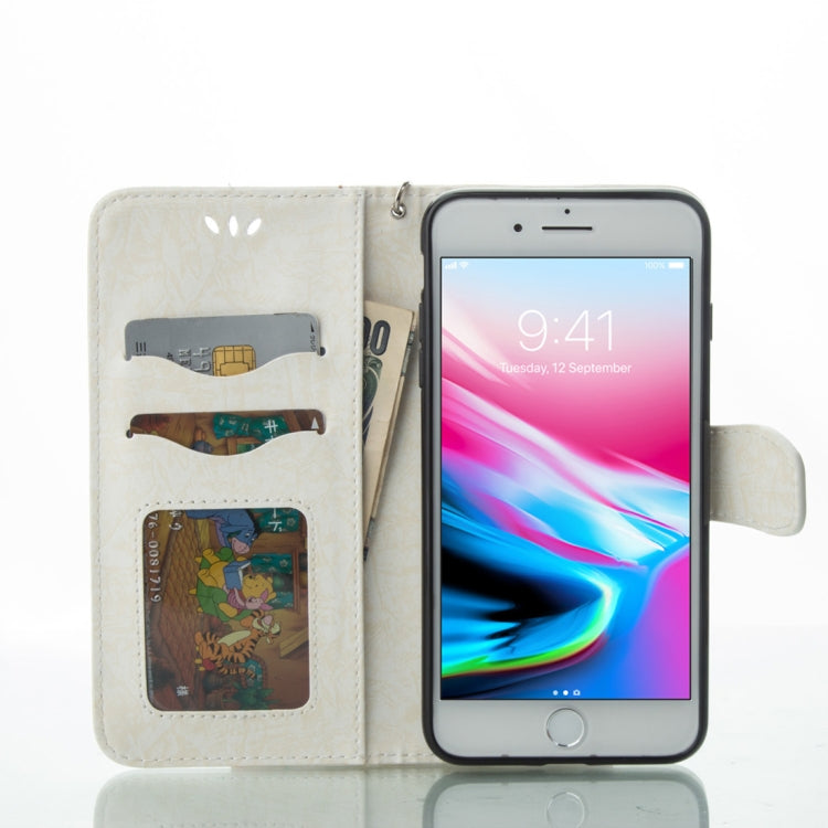 For iPhone 8 Plus & 7 Plus Pressed Flowers Butterfly Love Pattern Horizontal Flip Leather Case with Holder & Card Slots & Wallet & Lanyard & Photo Frame