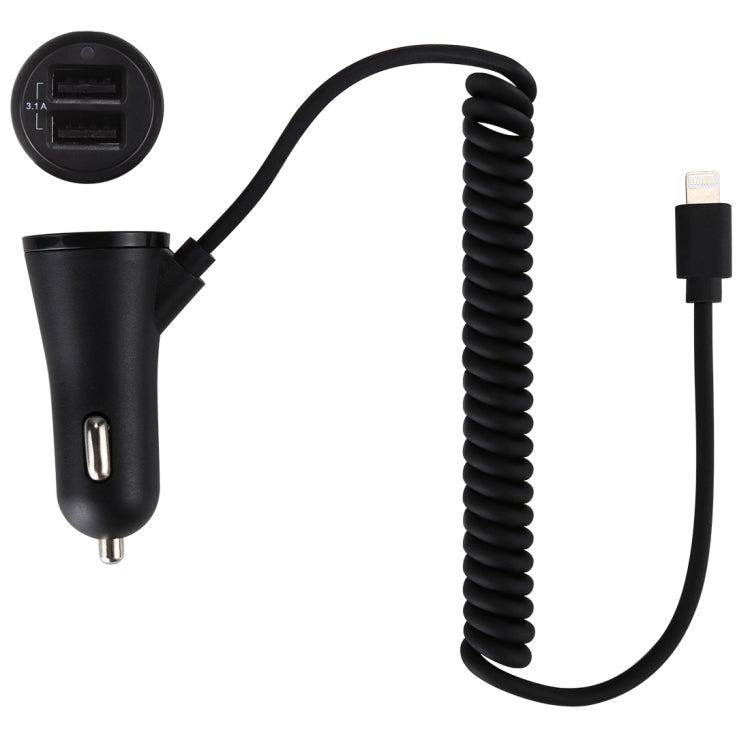 3.1A Dual Ports 8 Pin Wired Smart Car Charger, For iPhone X / 8 Plus / 7 Plus / 8 / 7 / 6 Plus / 6s Plus, iPad