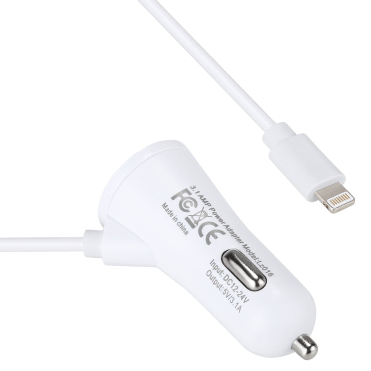 3.1A Dual Ports 8 Pin Wired Smart Car Charger, For iPhone X / 8 Plus / 7 Plus / 8 / 7 / 6 Plus / 6s Plus, iPad