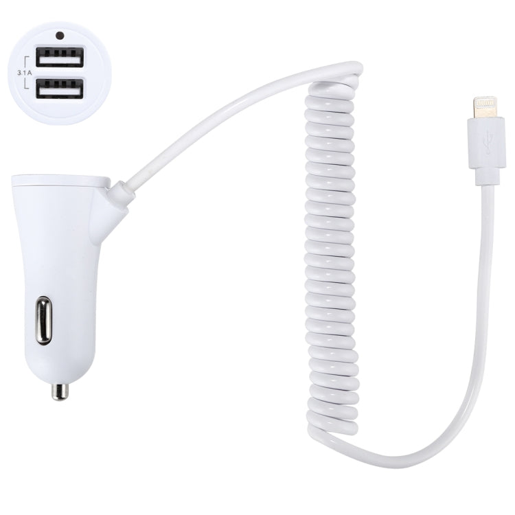 3.1A Dual Ports 8 Pin Wired Smart Car Charger, For iPhone X / 8 Plus / 7 Plus / 8 / 7 / 6 Plus / 6s Plus, iPad