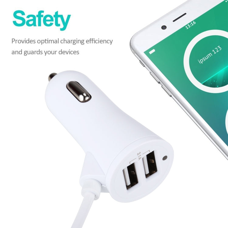 3.1A Dual Ports 8 Pin Wired Smart Car Charger, For iPhone X / 8 Plus / 7 Plus / 8 / 7 / 6 Plus / 6s Plus, iPad