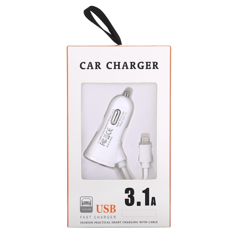 3.1A Dual Ports 8 Pin Wired Smart Car Charger, For iPhone X / 8 Plus / 7 Plus / 8 / 7 / 6 Plus / 6s Plus, iPad