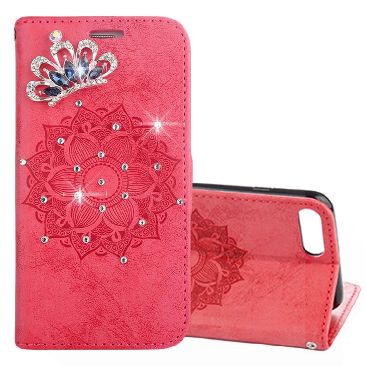 For iPhone 8 Plus & 7 Plus Mandragora Pattern Crystal Encrusted Horizontal Flip Leather Case with Card Slot & Holder & Wallet & Lanyard