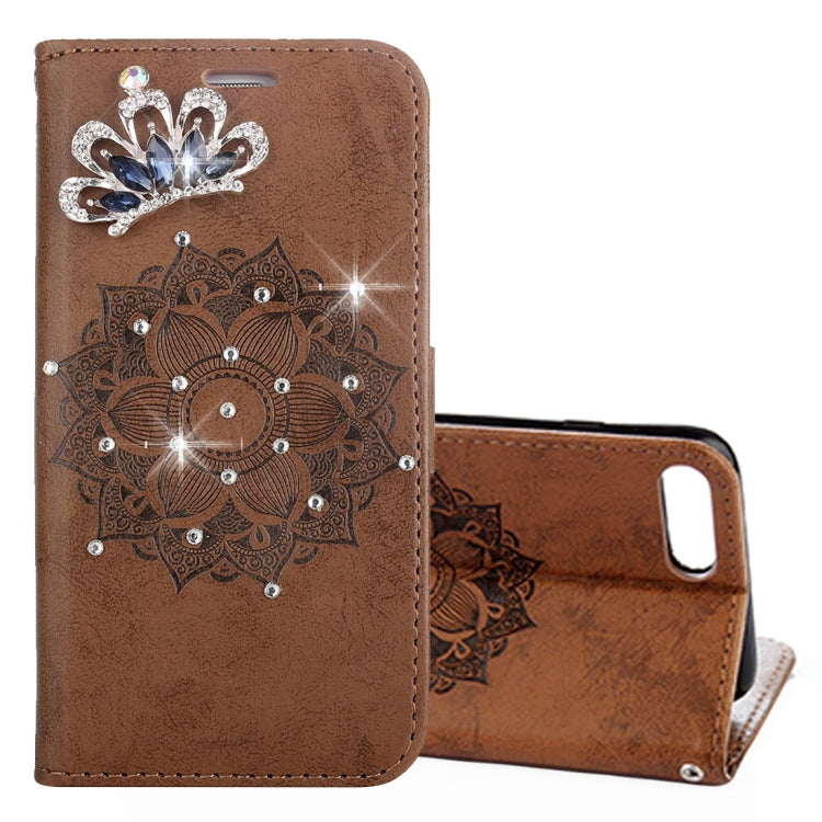 For iPhone 8 Plus & 7 Plus Mandragora Pattern Crystal Encrusted Horizontal Flip Leather Case with Card Slot & Holder & Wallet & Lanyard
