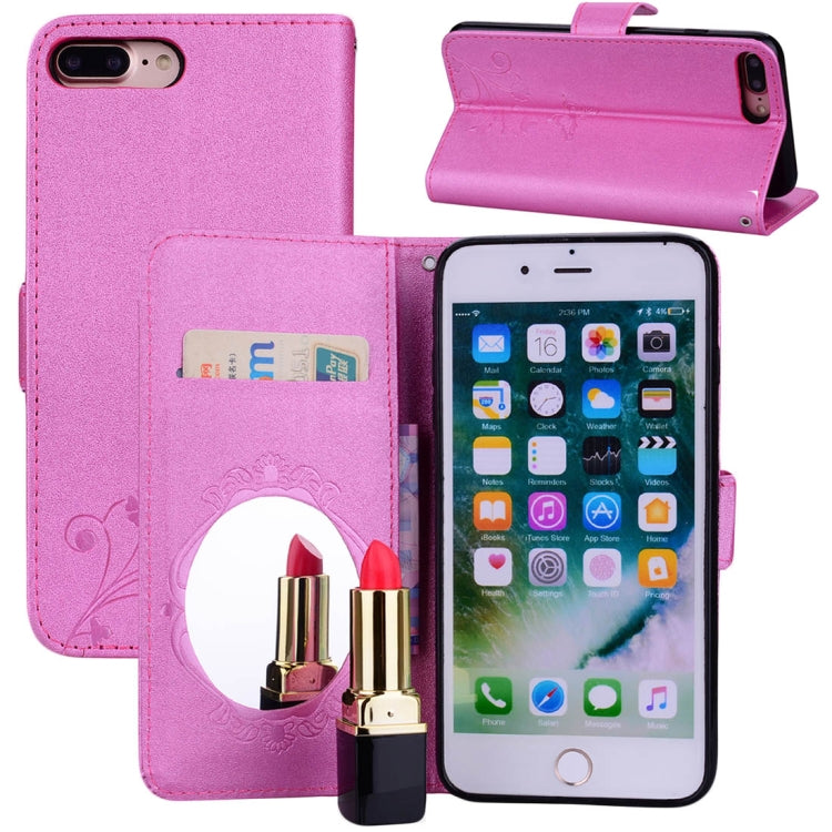 For iPhone 8 Plus & 7 Plus Vintage Embossed Floral Butterfly Pattern Horizontal Flip Leather Case with Mirror & Card Slot & Holder & Wallet & Lanyard