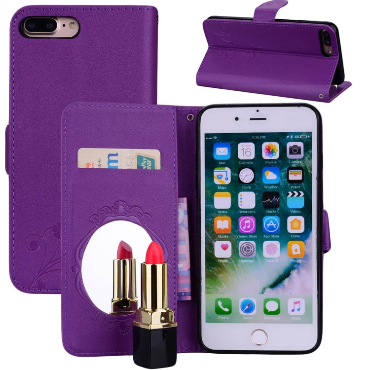 For iPhone 8 Plus & 7 Plus Vintage Embossed Floral Butterfly Pattern Horizontal Flip Leather Case with Mirror & Card Slot & Holder & Wallet & Lanyard