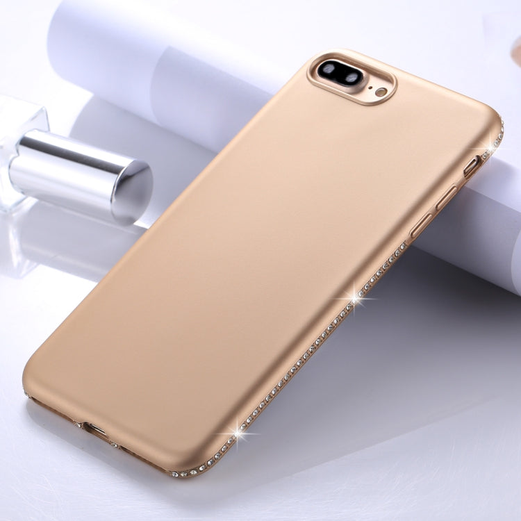 For iPhone 8 Plus & 7 Plus Crystal Decor Sides Frosted Soft TPU Protective Back Case