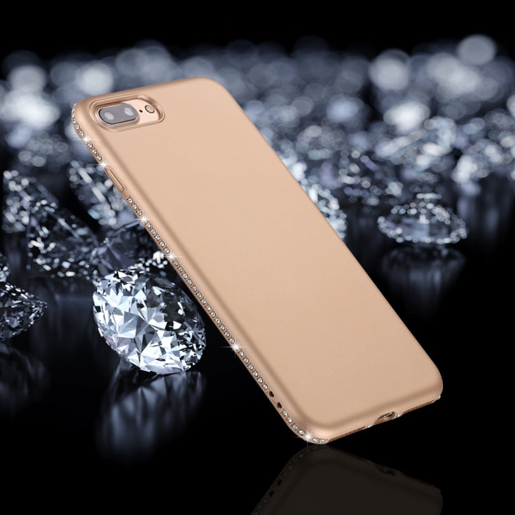 For iPhone 8 Plus & 7 Plus Crystal Decor Sides Frosted Soft TPU Protective Back Case