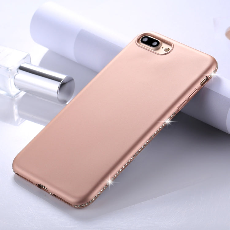 For iPhone 8 Plus & 7 Plus Crystal Decor Sides Frosted Soft TPU Protective Back Case