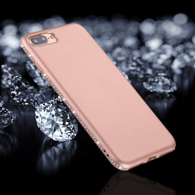 For iPhone 8 Plus & 7 Plus Crystal Decor Sides Frosted Soft TPU Protective Back Case