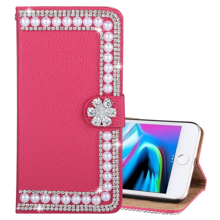 For iPhone 8 Plus & 7 Plus Litchi Texture Diamond Pearl Horizontal Flip Leather Case with Holder & Lanyard
