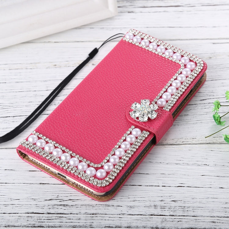 For iPhone 8 Plus & 7 Plus Litchi Texture Diamond Pearl Horizontal Flip Leather Case with Holder & Lanyard