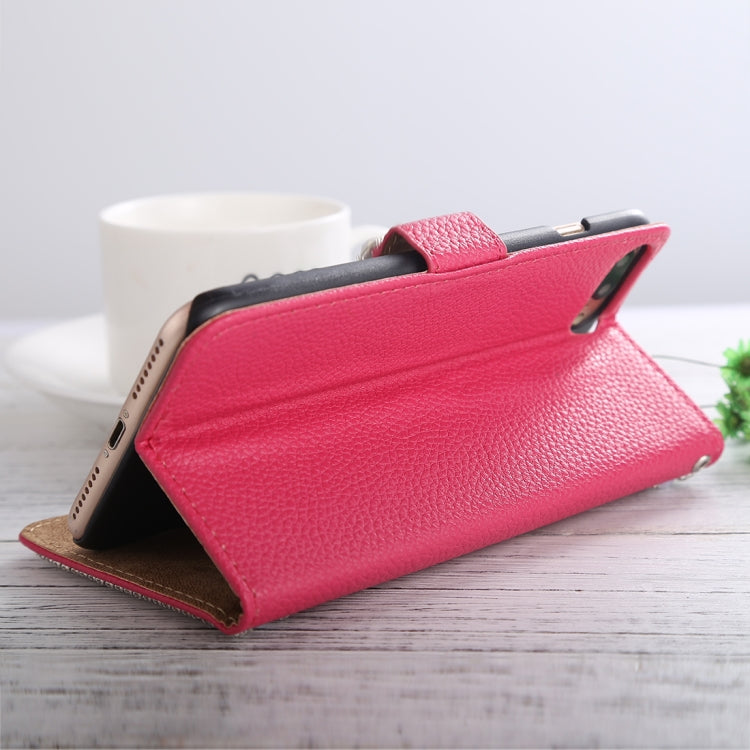 For iPhone 8 Plus & 7 Plus Litchi Texture Diamond Pearl Horizontal Flip Leather Case with Holder & Lanyard