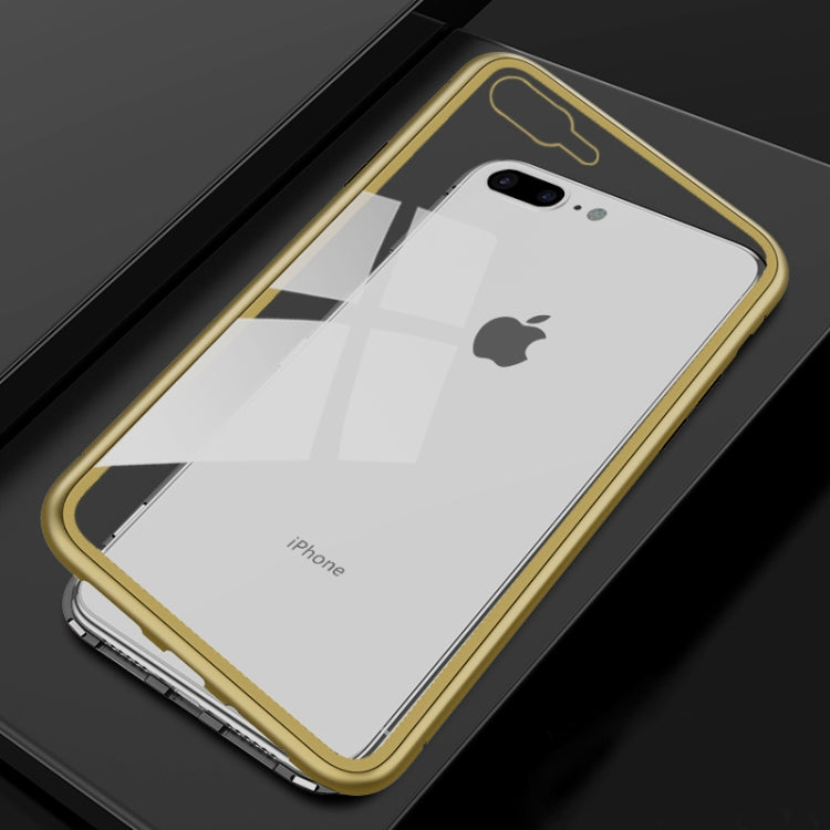 Ultra Slim Magnetic Adsorption Metal Frame Tempered Glass Magnet Flip Case for iPhone 8 Plus & 7 Plus