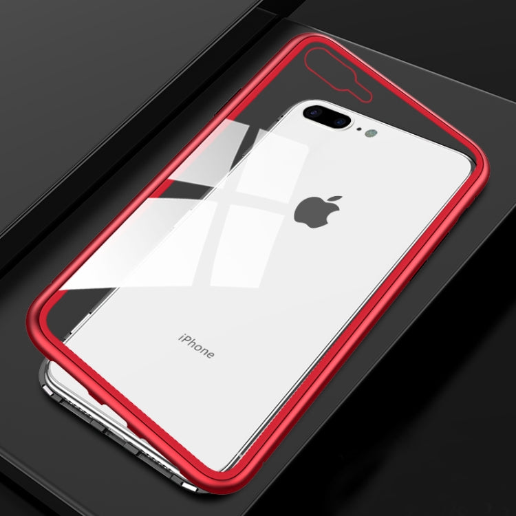 Ultra Slim Magnetic Adsorption Metal Frame Tempered Glass Magnet Flip Case for iPhone 8 Plus & 7 Plus