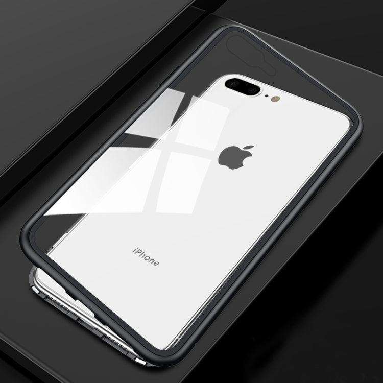 Ultra Slim Magnetic Adsorption Metal Frame Tempered Glass Magnet Flip Case for iPhone 8 Plus & 7 Plus