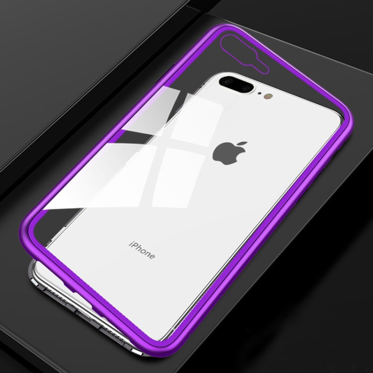 Ultra Slim Magnetic Adsorption Metal Frame Tempered Glass Magnet Flip Case for iPhone 8 Plus & 7 Plus