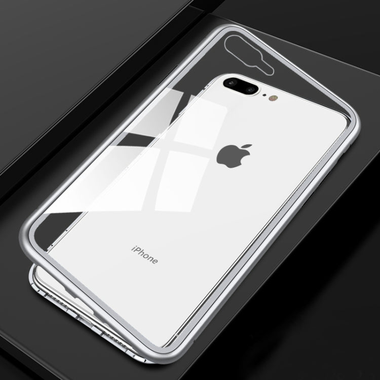 Ultra Slim Magnetic Adsorption Metal Frame Tempered Glass Magnet Flip Case for iPhone 8 Plus & 7 Plus