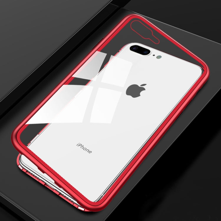 Ultra Slim Magnetic Adsorption Metal Frame Tempered Glass Magnet Flip Case for iPhone 8 Plus & 7 Plus