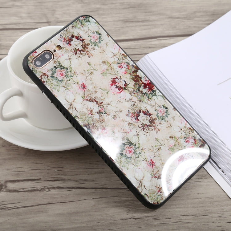 Simple Style Rose Pattern Shockproof Glass Protective Case for iPhone 8 Plus & 7 Plus