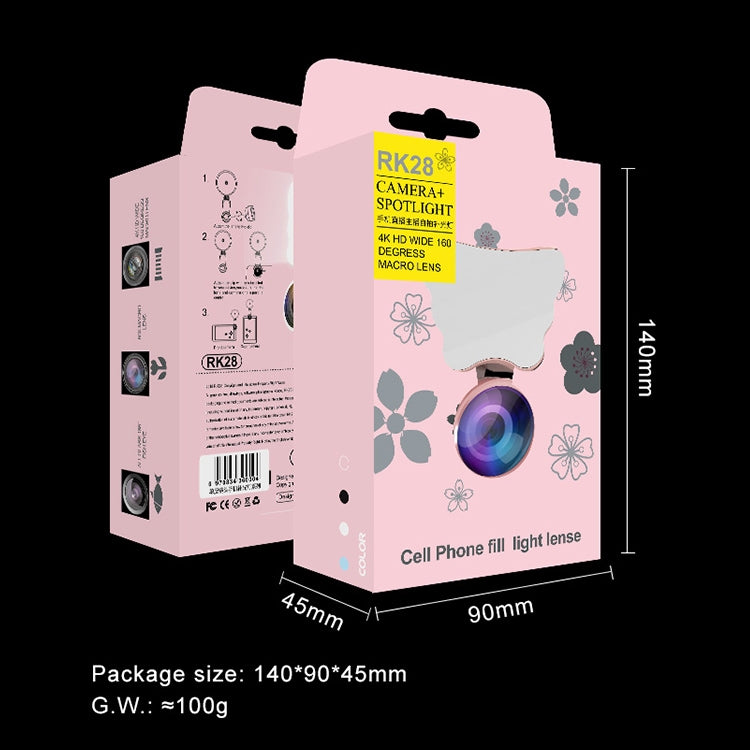 RK28 Multi-function Beauty Selfie Light LED Selfie Clip Flash Fill Light with HD 4K Wide / 50X HD Macro Lens
