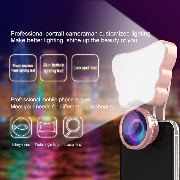 RK28 Multi-function Beauty Selfie Light LED Selfie Clip Flash Fill Light with HD 4K Wide / 50X HD Macro Lens