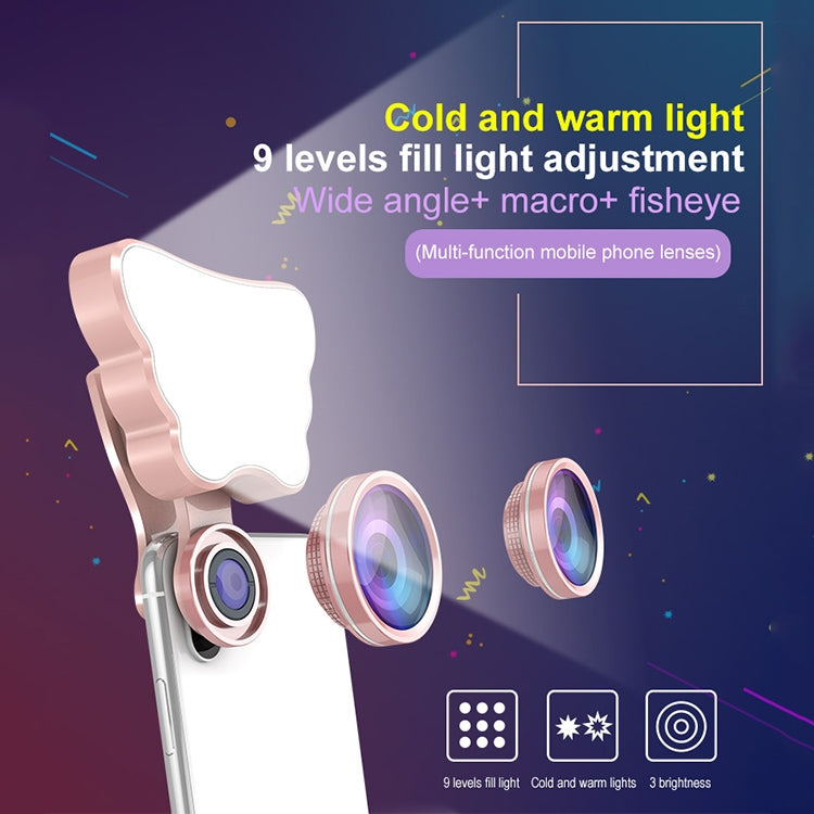 RK28 Multi-function Beauty Selfie Light LED Selfie Clip Flash Fill Light with HD 4K Wide / 50X HD Macro Lens