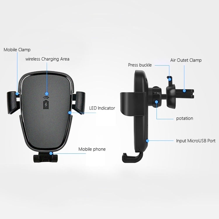 HAMTOD Air Outlet Mount Phone Holder Cradle 5-10W Fast Charging Wireless Car Charger, For iPhone, Samsung, LG, HTC, Huawei and other 4-6 inch Smartphones