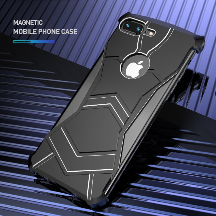 R-JUST Magnet Adsorption Metal Polished Texture Phone Case for iPhone 7P/8P (Black)
