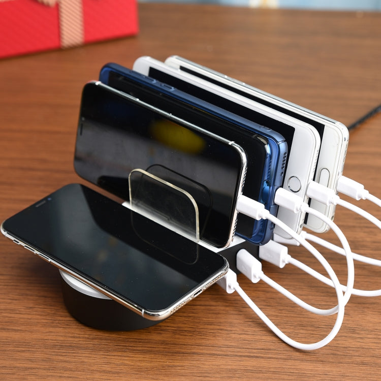 JHW08 Desktop 4-port USB Charge Dock Wireless Charging Station with LED Indicator, For iPad, Laptop, iPhone, Samsung, HTC, Huawei, Xiaomi, and Other Smart Phones