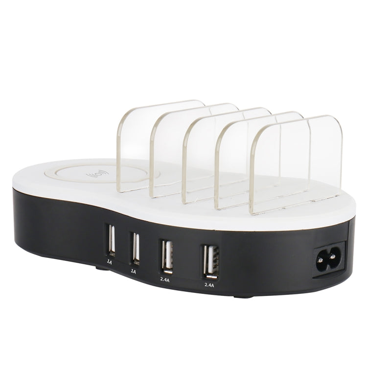 JHW08 Desktop 4-port USB Charge Dock Wireless Charging Station with LED Indicator, For iPad, Laptop, iPhone, Samsung, HTC, Huawei, Xiaomi, and Other Smart Phones
