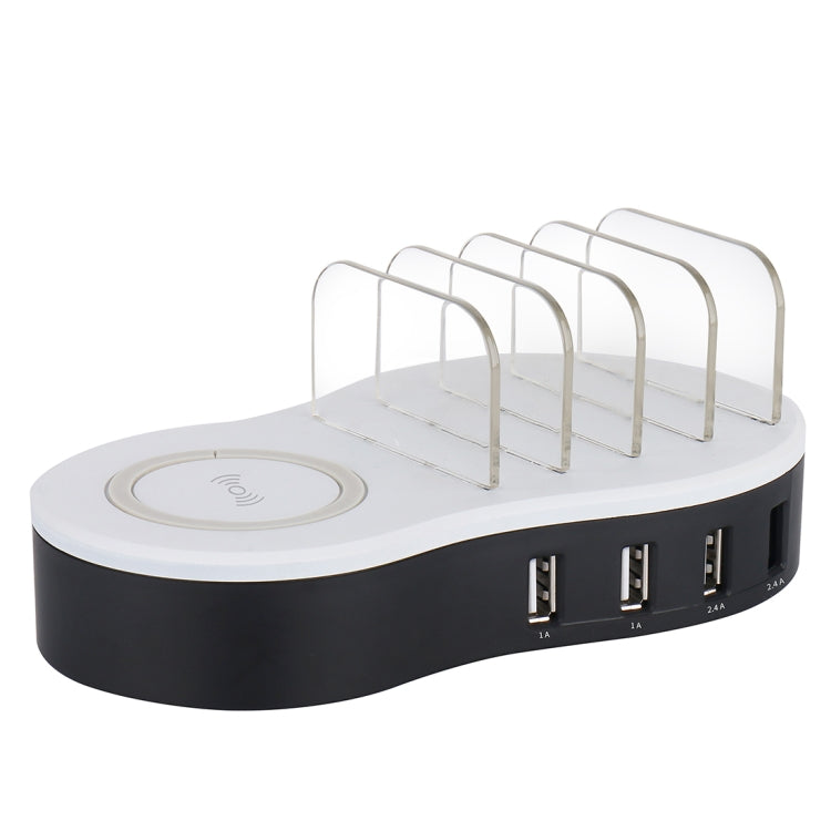 JHW08 Desktop 4-port USB Charge Dock Wireless Charging Station with LED Indicator, For iPad, Laptop, iPhone, Samsung, HTC, Huawei, Xiaomi, and Other Smart Phones