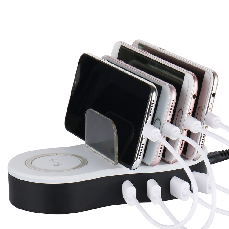 JHW08 Desktop 4-port USB Charge Dock Wireless Charging Station with LED Indicator, For iPad, Laptop, iPhone, Samsung, HTC, Huawei, Xiaomi, and Other Smart Phones