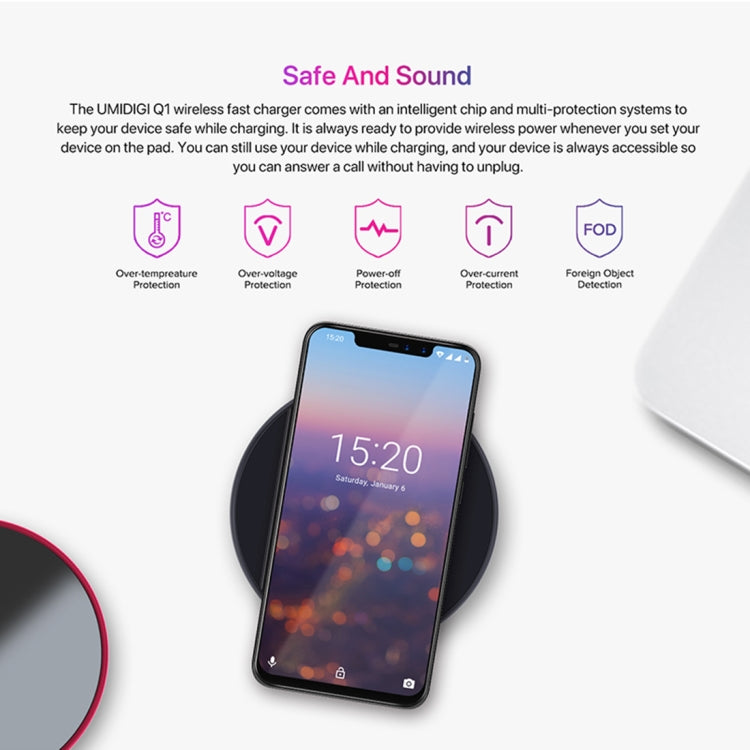 [HK Warehouse] UMIDIGI Q1 10W Fast Charging Qi Wireless Charger Pad with Data Cable, For iPhone, Galaxy, Huawei, Xiaomi, LG, HTC and Other Smart Phones